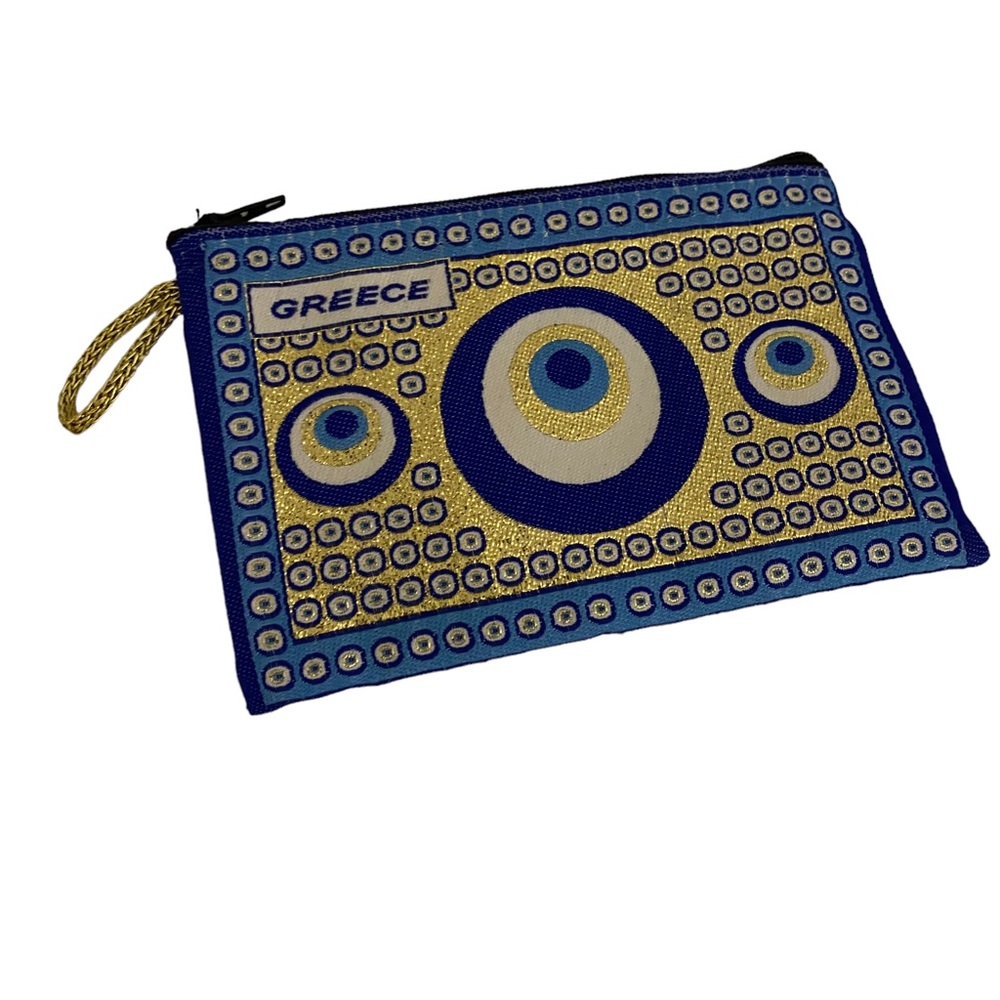 Greek Coin Purse / Make Up Bag with Evil Eye